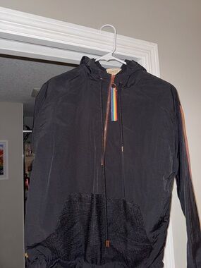 Ashley By 26 International Black Hooded Jacket with Rainbow Trim